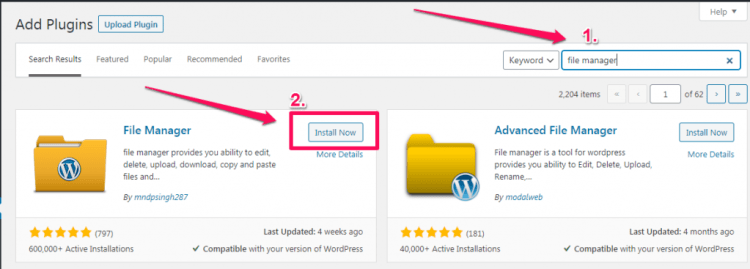 Install WP File Manager - aktifkan
