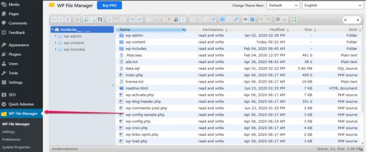 WP File Manager - root WordPress